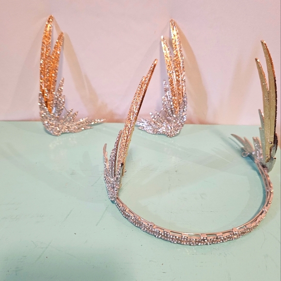 Nicoletta Carlone Accessories - Rhinestone & Gold Winged Warrior Crown w/ Pins